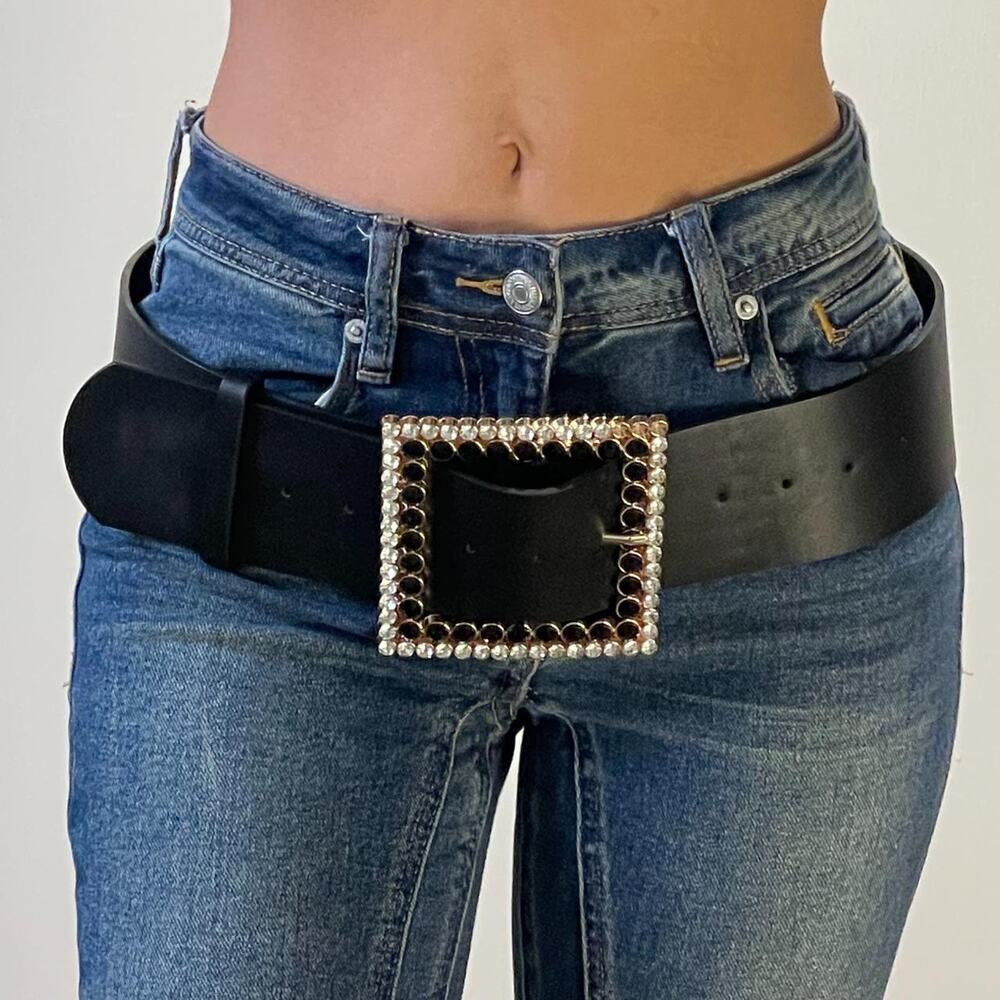 Black Chunky Belt with Rhinestones